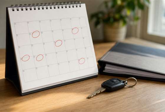 Calendário de licenciamento veicular sobre mesa